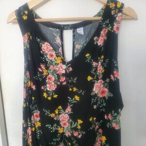 Old Navy Sleeveless Black Floral V Neck Keyhole Top Women's Size XL